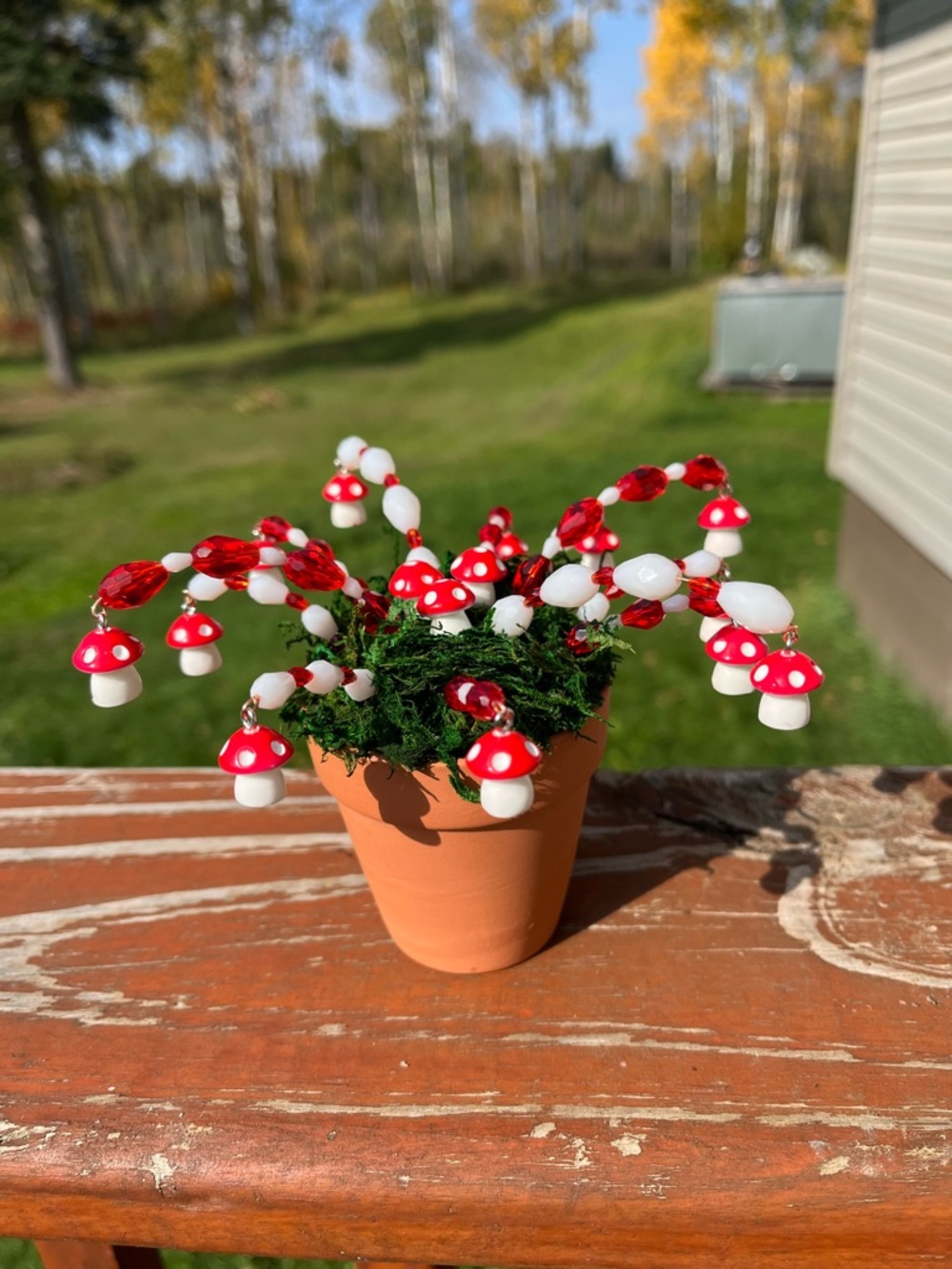 Handmade Red & White Mushroom Bead Pot - Home Decor